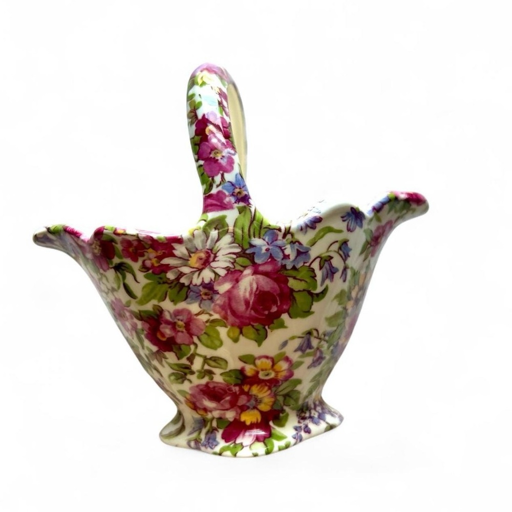 Vintage Royal Winton Grimwades “Rowsley” Gilded Floral Chocolate Basket 1995 s